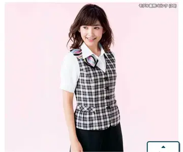 체크 무늬 베스트 셔츠 스카프 세트