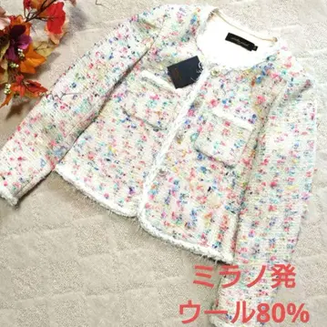 새상품 CHRISTIAN MILADA 컬러풀 트위드 자켓 고급 울 80%