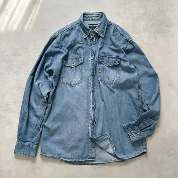 MENS 데님 셔츠 tom tailor L 로고 스냅 버튼