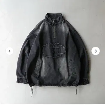 지저인 블랙 데님 하프 지퍼