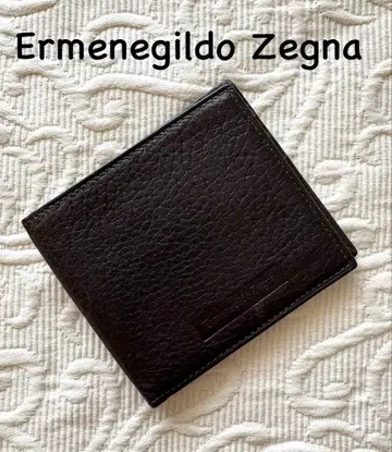 Ermenegildo Zegna 다크 브라운 주름 가죽 지갑