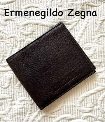 Ermenegildo Zegna 다크 브라운 주름 가죽 지갑