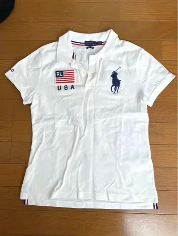 피케 셔츠 화이트 USA 국기 자수