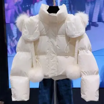 퍼 달린 화이트 숏 다운 자켓