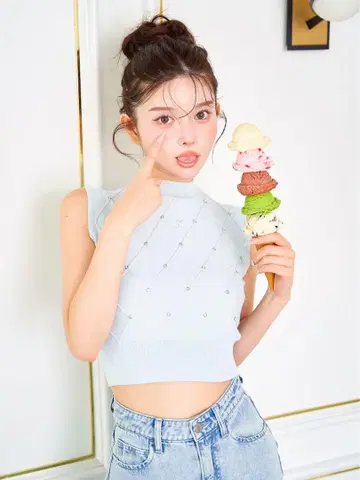 [ darich ] 스톤 다이아 니트탑 SAX