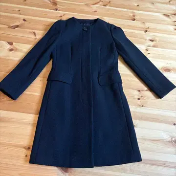 마가렛호웰 롱 코트 노카라 헤링본 네이비 M