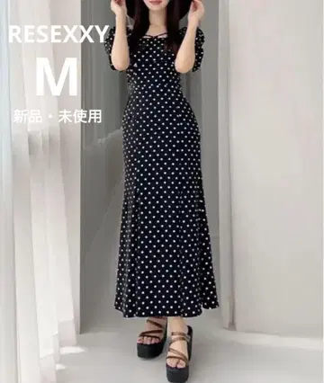RESEXXY 물방울 패턴 반팔 롱 원피스 M