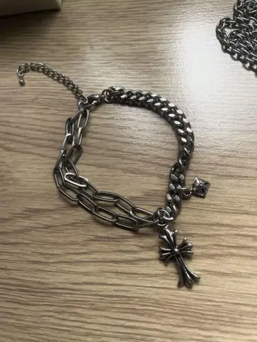 새상품급 실버 체인 팔찌 크로스 참