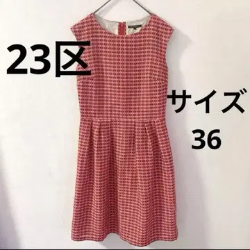 23구 레드 체크 무늬 슬리브리스 원피스 일본제 사이즈 36