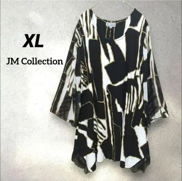 JM Collection 여성용 튜닉 [ XL ] 블랙 화이트 쉬폰 긴팔