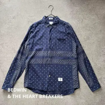 베드윈 앤 더 하트브레이커스 긴팔 셔츠 반다나 패턴 네이비 L