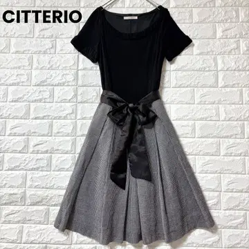 CITTERIO 원피스 반팔 미디 도킹 트위드 플레어 S