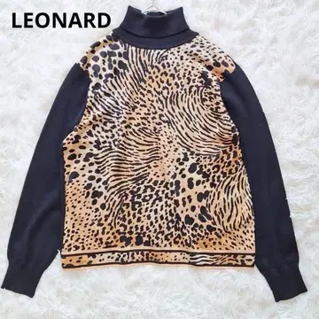 LEONARD 레오나르 실크 혼방 레오파드 무늬 상의 터틀넥