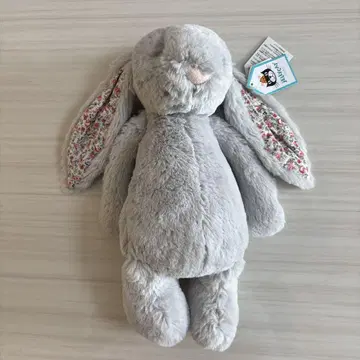 토끼형 봉제 인형 그레이 꽃무늬 귀