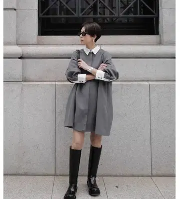 machatt 마차트 더블 크로스 바이 컬러 드레스 그레이