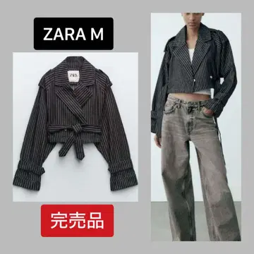 ZARA 자라 스트라이프 오버 사이즈 데님 크롭 트렌치코트 M