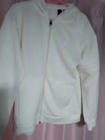 adidas 화이트 풀 집업 후드티 L