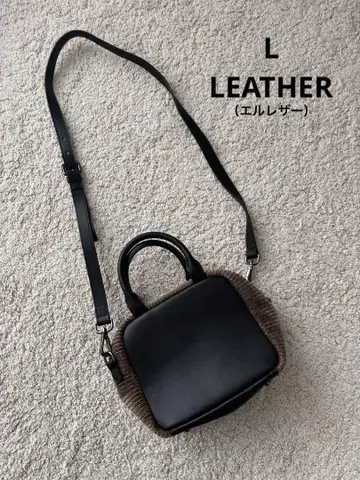 L LEATHER 코듀로이와 가죽의 2way 미니 핸드백 블랙 x 브라운