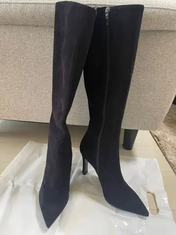 다크 퍼플 스웨이드 롱 부츠