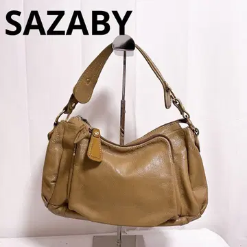 유166 1 SAZABY 가죽백 핸드백 숄더 베이지