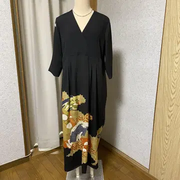 ( L 119cm ) 블랙 전통 예복 기모노 리메이크 카슈쿨 원피스