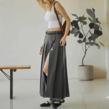 aclent 플리츠 랩 롱 스커트 그레이 gray