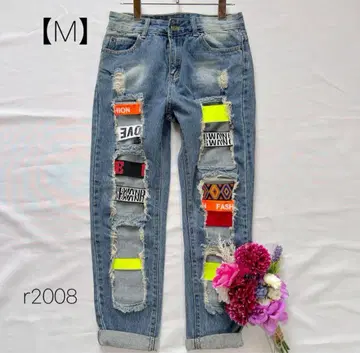 크러쉬 데님 개성 데미지 진 스트레이트 G.D.JEANS [ M ]