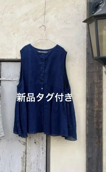 nest Robe 린넨 인디고 먹염 슬리브리스 블라우스