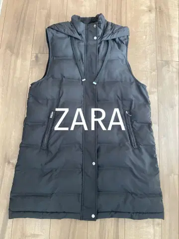 ZARA 후드 부착 블랙 다운 베스트 L
