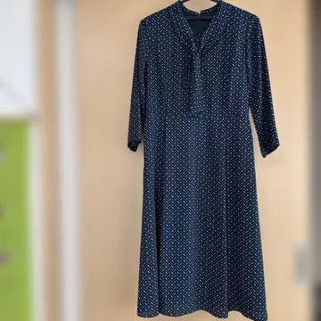 뉴요커 보타이 원피스 기하학 패턴 7부 소매