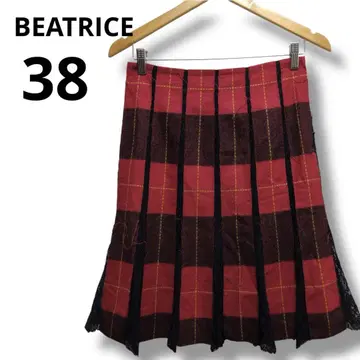 BEATRICE 빨검 체크 플리츠 스커트 38 사이즈 깅엄 체크