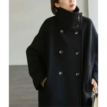 Noble 멜톤 스탠드 카라 오버코트 블랙