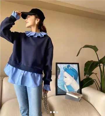 프릴이 달린 네이비 트레이닝복 프리 사이즈