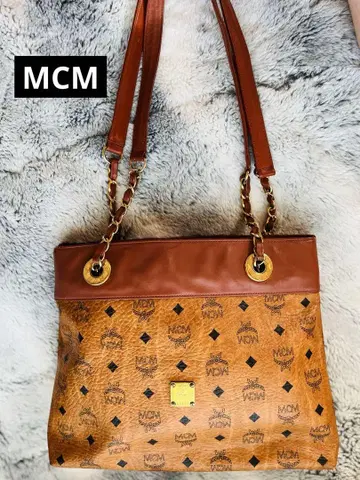 MCM 브라운 가죽 토트백