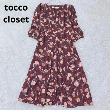 토코 클로젯 원피스 무릎 기장 도트 플라워 프린트 화려한 복고풍 느낌