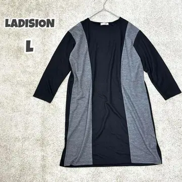 LADISION 컬러 콤비 7부 소매 티셔츠 (L) 튜닉 티셔츠 봄/가을