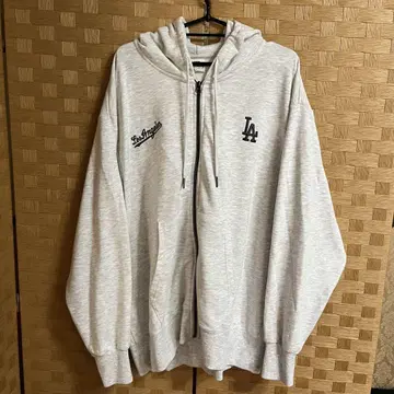 LA 로고 자수 그레이 후드티
