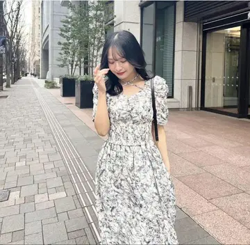 AnMILLE Flower 크로스 수플레 원피스 블랙
