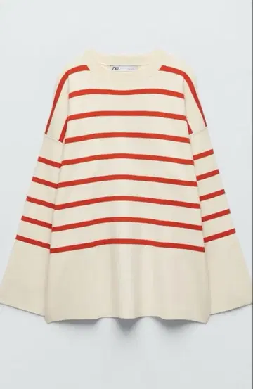ZARA 아이보리/레드 스트라이프 니트