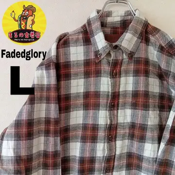 USA 구제 의류 Fadedglory 플란넬 셔츠 L 브라운 화이트 체크