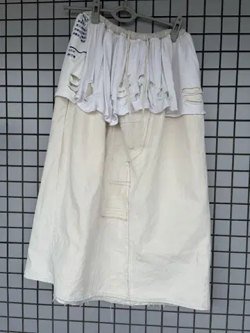 리메이크/아이보리 면/허리밴딩 스커트