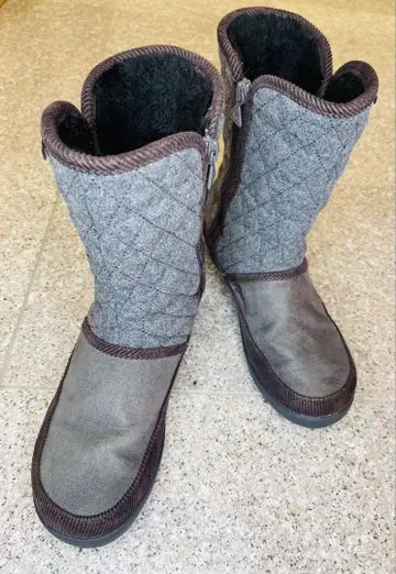 컨디션 최상 르꼬끄 스포르티브 퀼팅 부츠 그레이/브라운 23