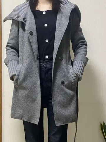 그레이 더블 브레스트 코트