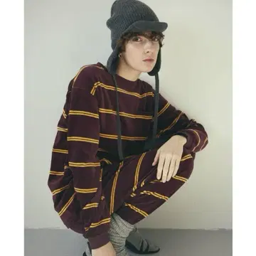 PHEENY/VELOURS BORDER L/S(BURGUNDY)