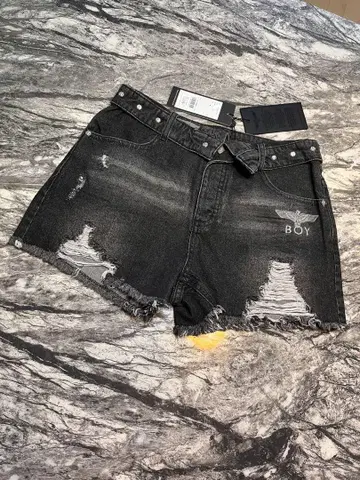 BOYLONDON 보이 런던 블랙 데님 숏 팬츠 팬츠 바지