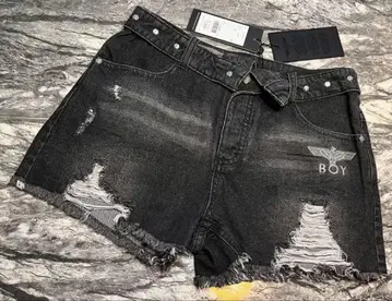 BOYLONDON 보이 런던 블랙 데님 숏 팬츠 팬츠 바지