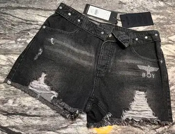 BOYLONDON 보이 런던 블랙 데님 숏 팬츠 팬츠 바지