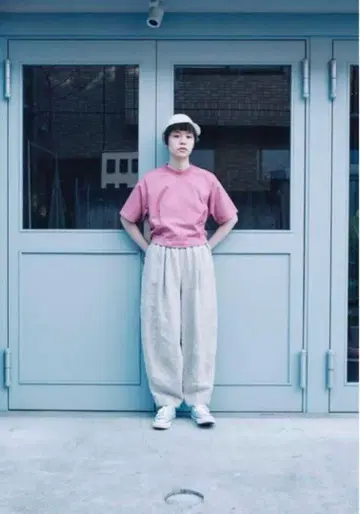 핑크 코튼 반팔 T셔츠 루즈핏