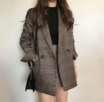 새상품 private beach 글렌체크 패턴 더블 테일러 자켓 M