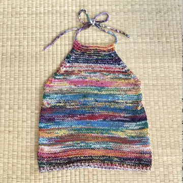 센 Vintage 컬러풀 stripe 홀터넥